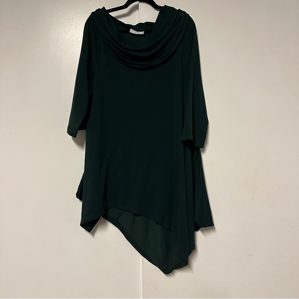 Bryn Walker Tunic Noma Top Green Cowl Neck Bamboo Asymmetrical Lagenlook Size L